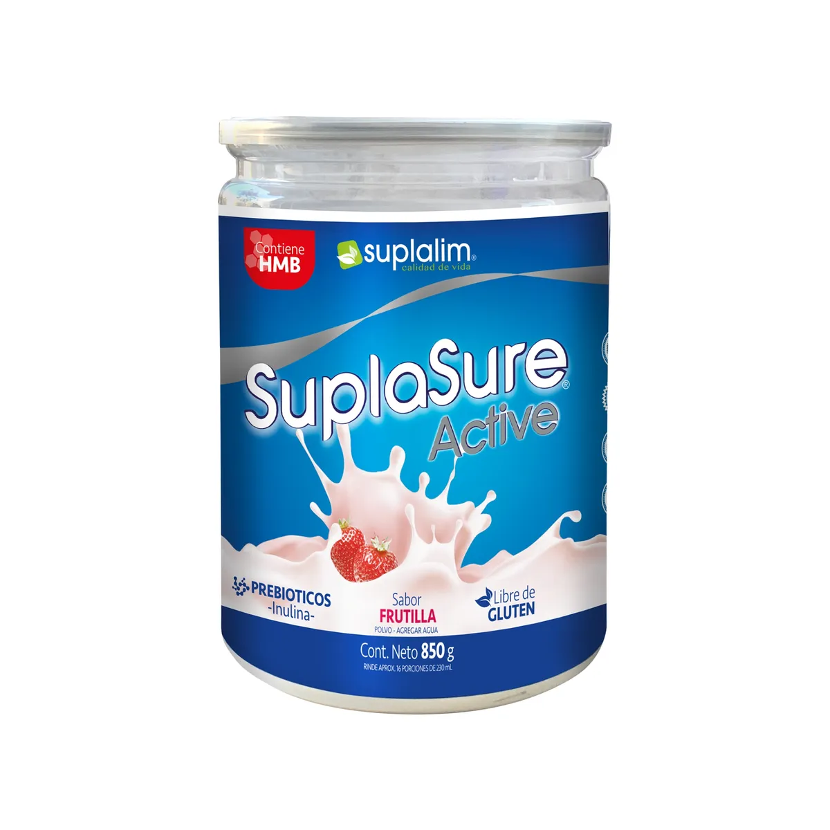 SUPLALIM - SuplaSure® Active Frutilla  Nutrición Equilibrada para Adultos Activos y Mayores Sin Lactosa