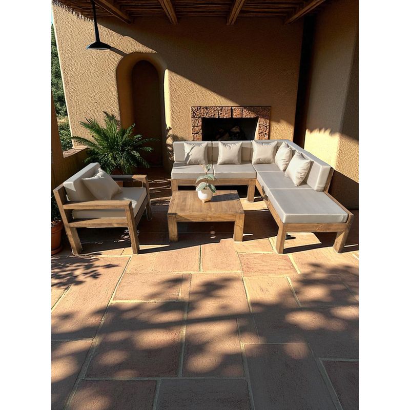 MIARUSTE - TERRAZA RÚSTICA MIARUSTE ELE 6 CUERPOS MADERA COLOR ROBLE COJINERÍA BEIGE V1