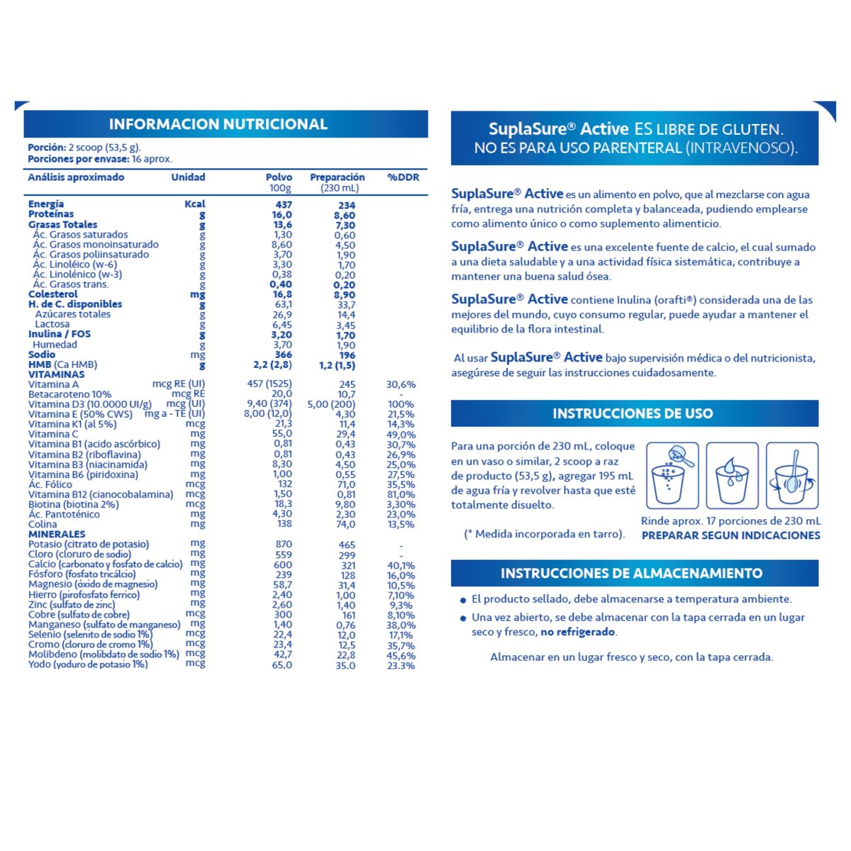 SUPLALIM - SuplaSure® Active Vainilla  Nutrición Completa para Adultos Activos y Mayores Sin Lactosa