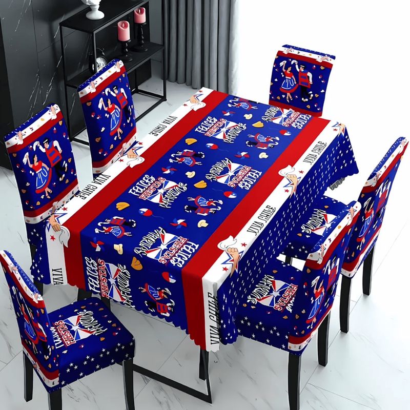 GENERICO - Set Mantel Dieciochero Más 6 Fundas Sillas Fiestas Patrias