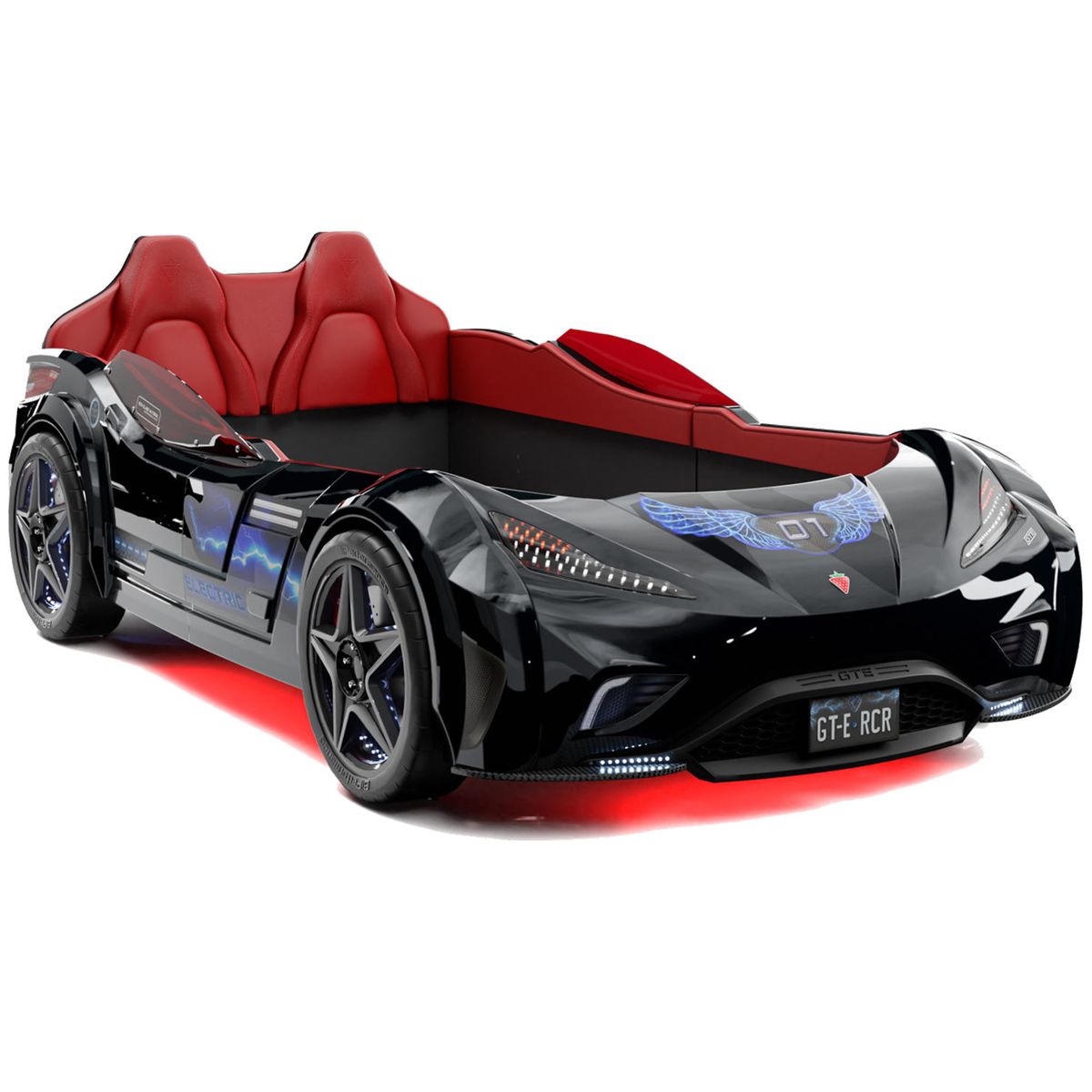 ECOMUSO - CAMA AUTO GTE 1PLAZA DE LUJO CON LUCES NEGRO