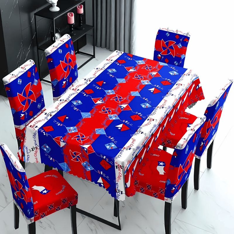GENERICO - Set Mantel Dieciochero Más 6 Fundas Sillas Fiestas Patrias