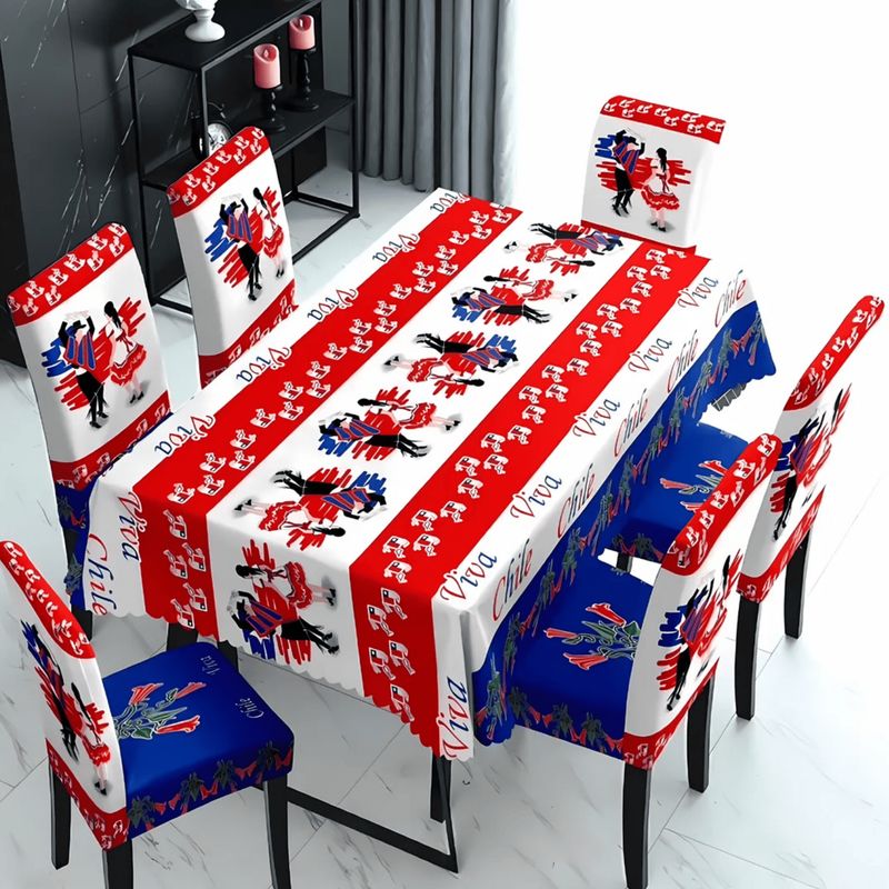 GENERICO - Set Mantel Dieciochero Más 6 Fundas Sillas Fiestas Patrias