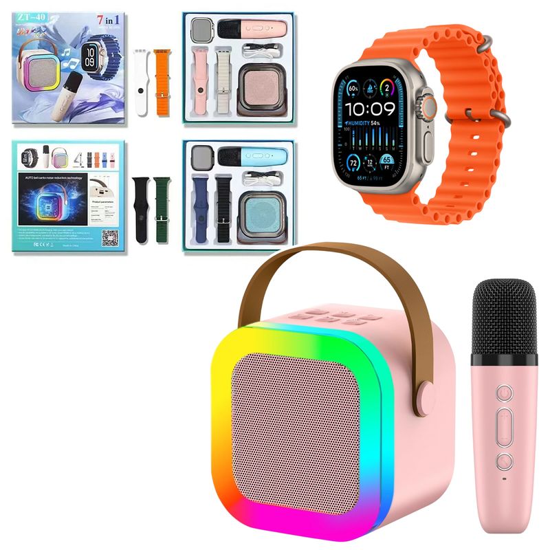 GENERICO - Mini Parlante Portátil Micrófono Y Reloj Smartwatch Rosa