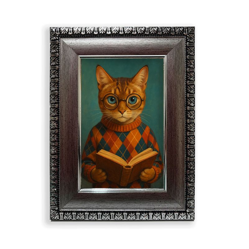 GENERICO - Cuadro 15x20 cm Gato Lector Retro  Animal Pop Vintage