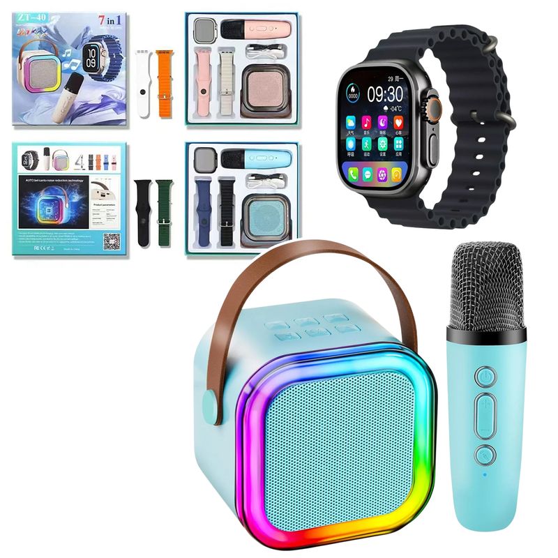 GENERICO - Mini Parlante Portátil Micrófono Y Reloj Smartwatch Celeste
