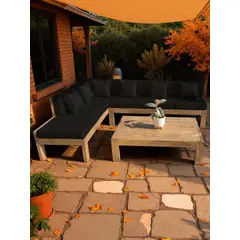 MIARUSTE - TERRAZA RÚSTICA ELE 6 CUERPOS MADERA COLOR ROBLE COJINERÍA NEGRO V2