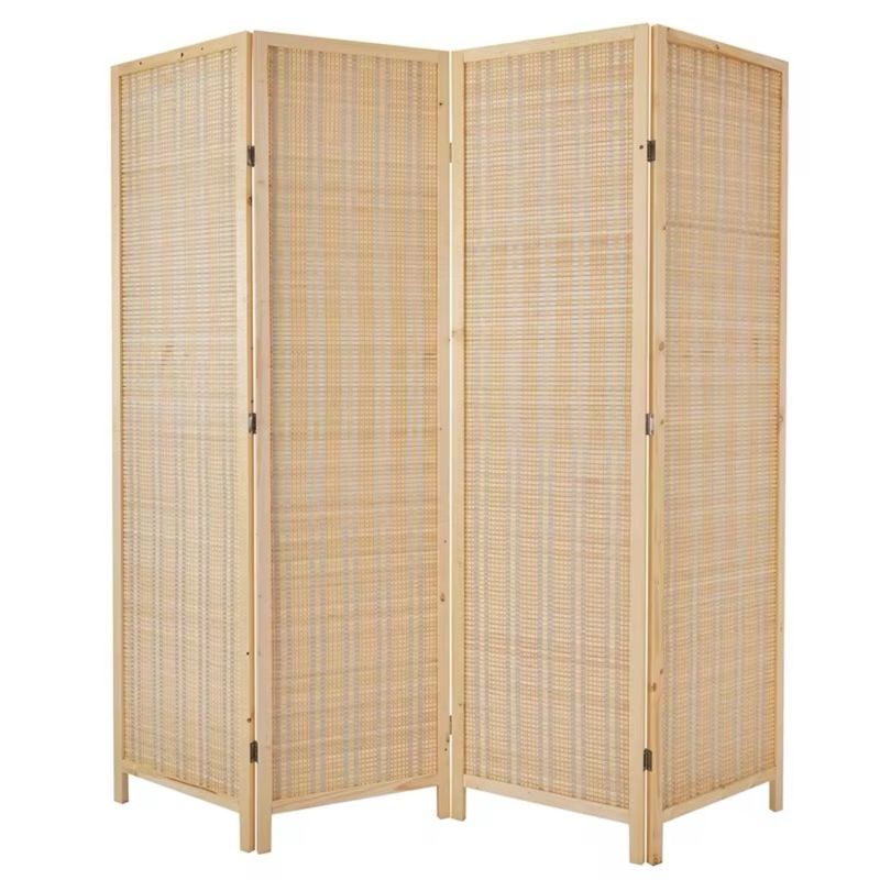 GENERICO - Biombo Separador de Ambientes De Madera y Bambu De 4 Paneles