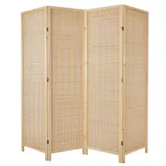 GENERICO - Biombo Separador de Ambientes De Madera y Bambu De 4 Paneles
