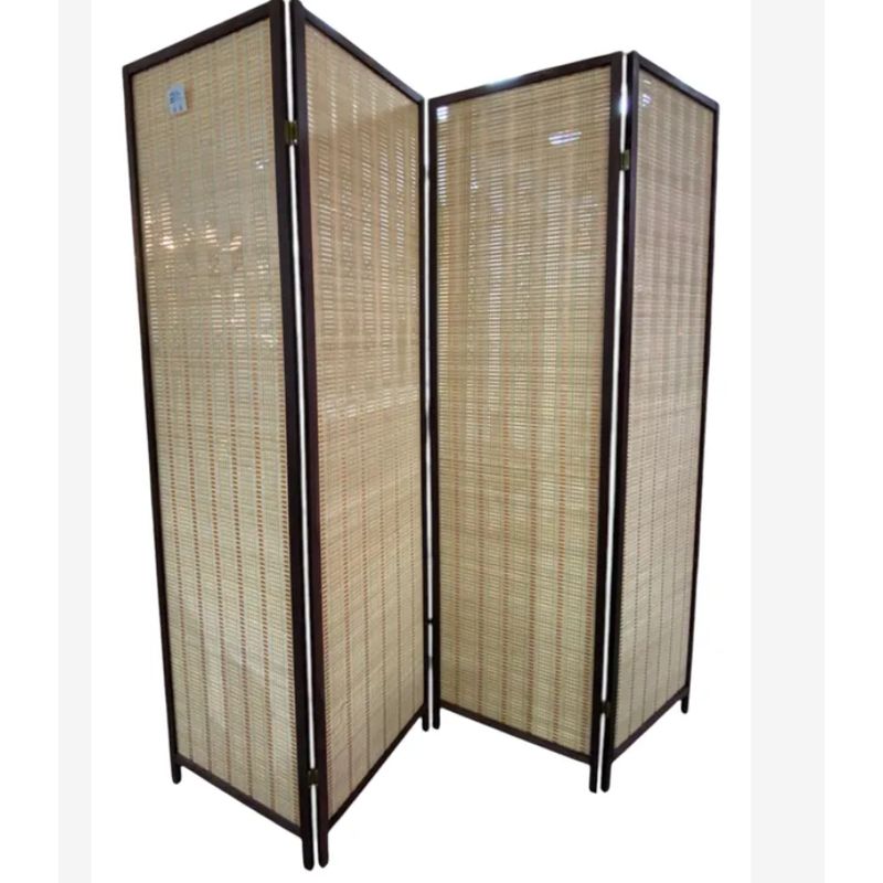 GENERICO - Biombo Separador de Ambientes De Madera y Bambu De 4 Paneles