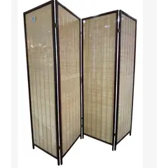 GENERICO - Biombo Separador de Ambientes De Madera y Bambu De 4 Paneles