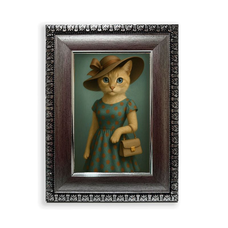 GENERICO - Cuadro 15x20 cm Señorita Miau con Vestido de Lunares