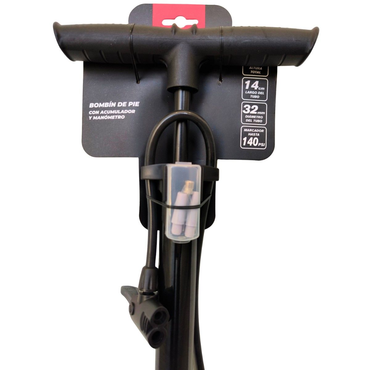 Bombín de pie UK Time Inflador con acumulador y manómetro, marca UK TIME - Foto 2