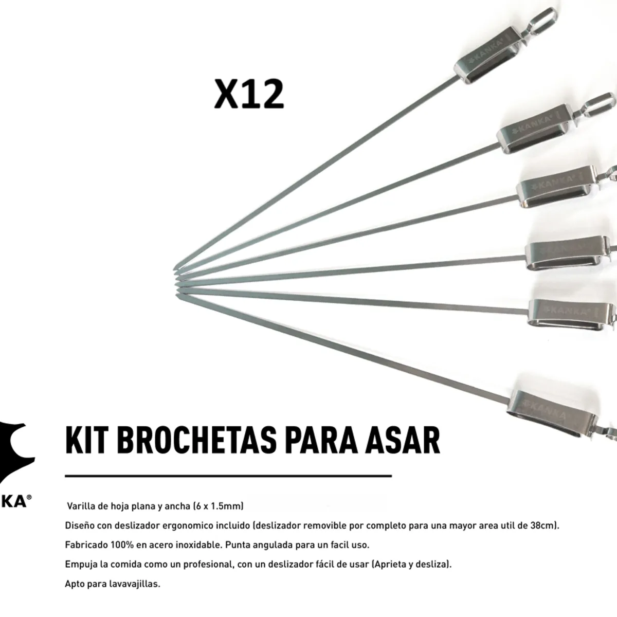 KANKA - KANKA - Set de 12 Brochetas Acero Inoxidable