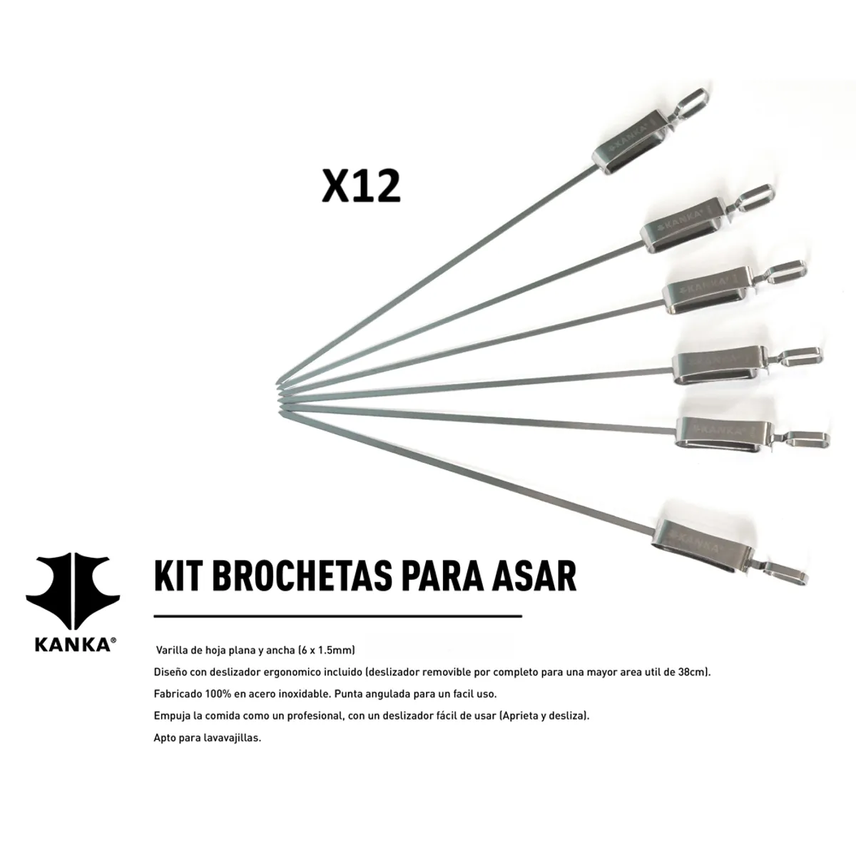 KANKA - KANKA - Set de 12 Brochetas Acero Inoxidable