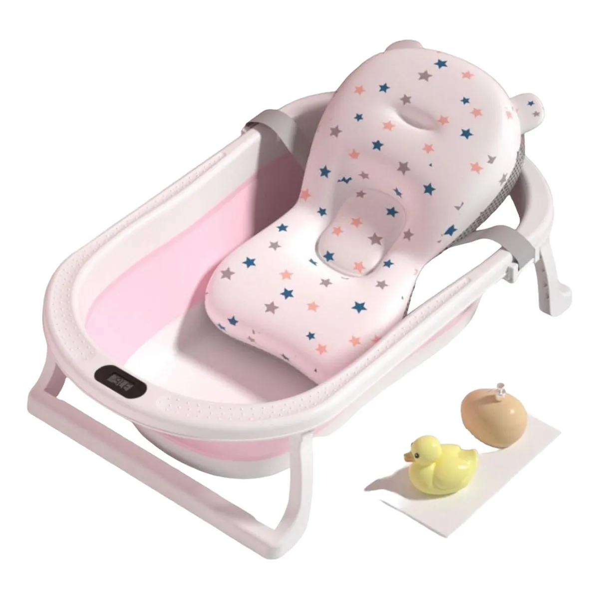 JAGIMA - Bañera Plegable Bebé + Malla + Termómetro - Jagima Rosa Bañera Digital