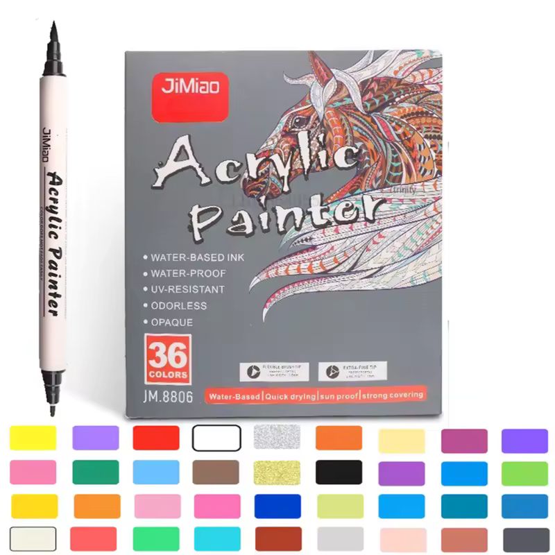 GENERICO - Marcadores acrílicos doble punta (Pincel y Fina) 36 Colores - Jimiao