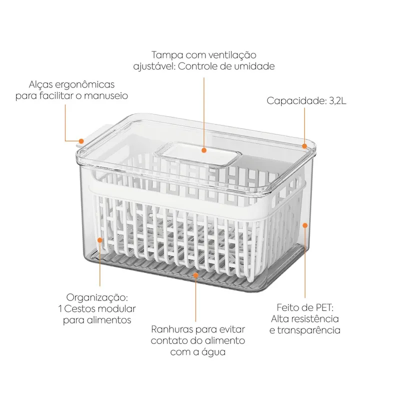 COZA - Organizador de Refrigerador con Cesta 3,2 L Dry Cristal 