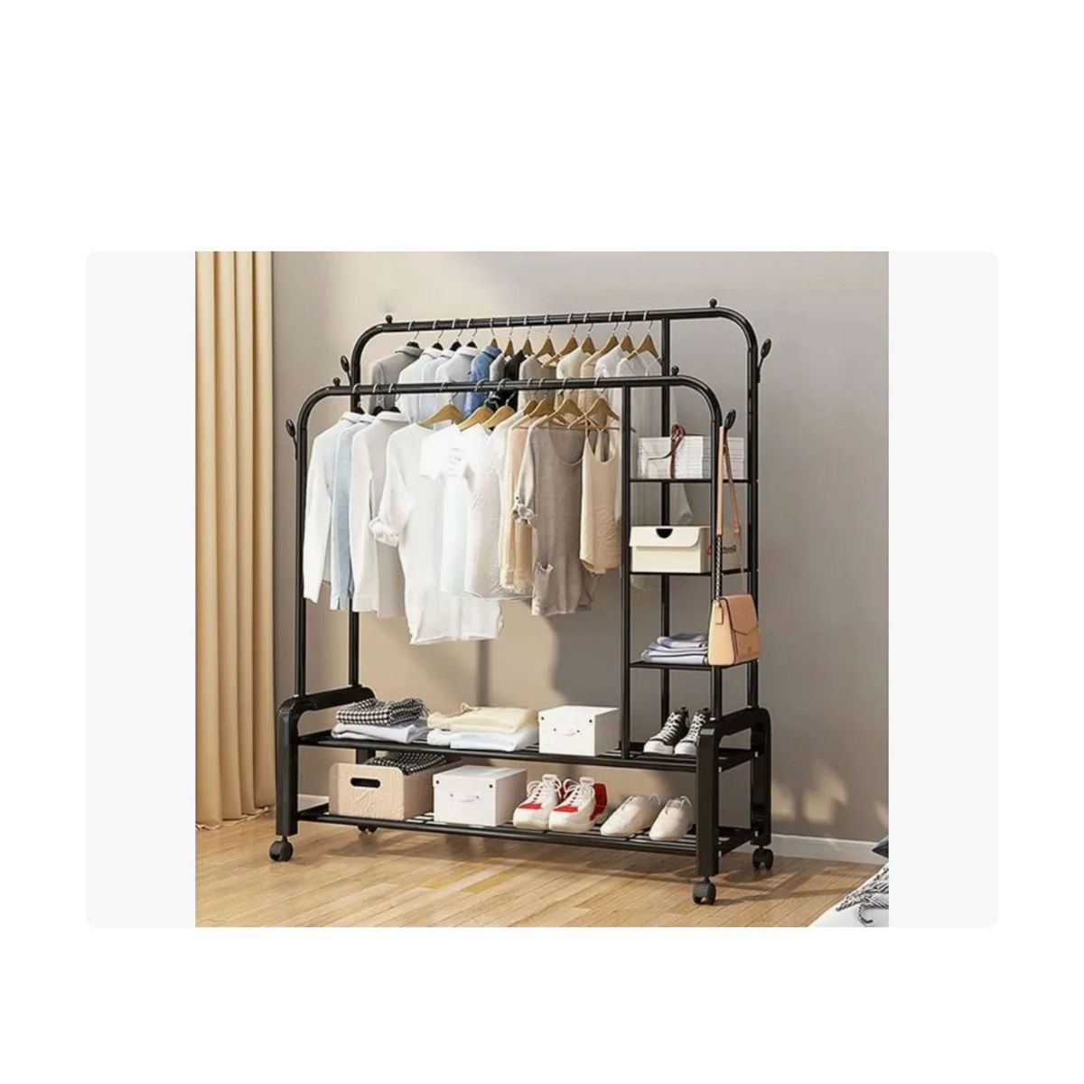 GENERICO - Perchero Organizador Colgante Ropa Doble Barra Tendedero 68k Negro