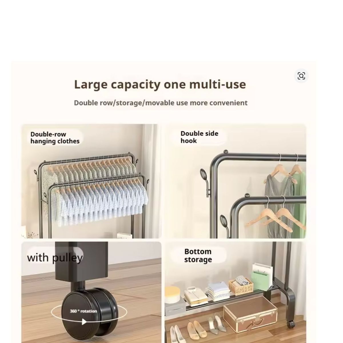 GENERICO - Perchero Organizador Colgante Ropa Doble Barra Tendedero 68k Negro