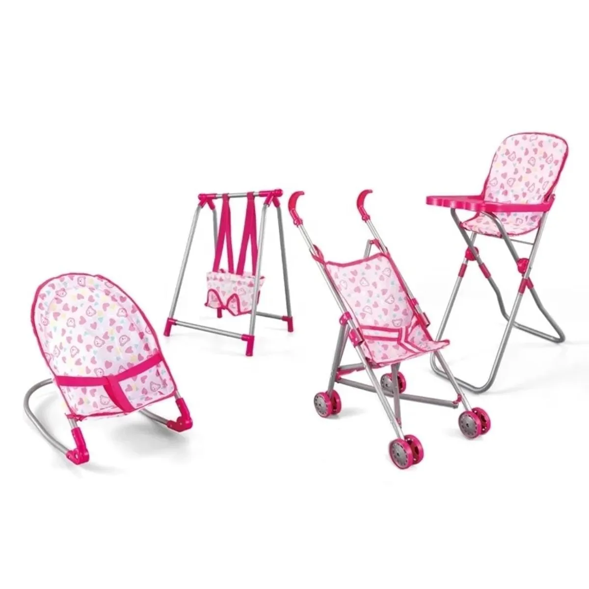 GENERICO - SET DE ACCESORIOS PARA MUÑECA COCHE SILLA MECEDOR 4 EN 1