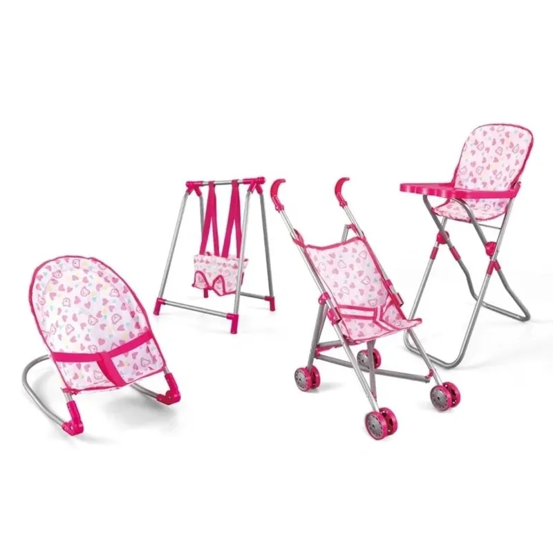 GENERICO - SET DE ACCESORIOS PARA MUÑECA COCHE SILLA MECEDOR 4 EN 1