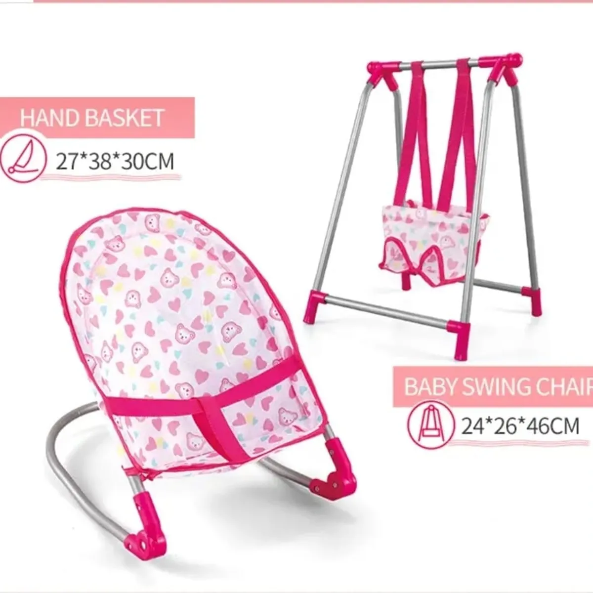 GENERICO - SET DE ACCESORIOS PARA MUÑECA COCHE SILLA MECEDOR 4 EN 1