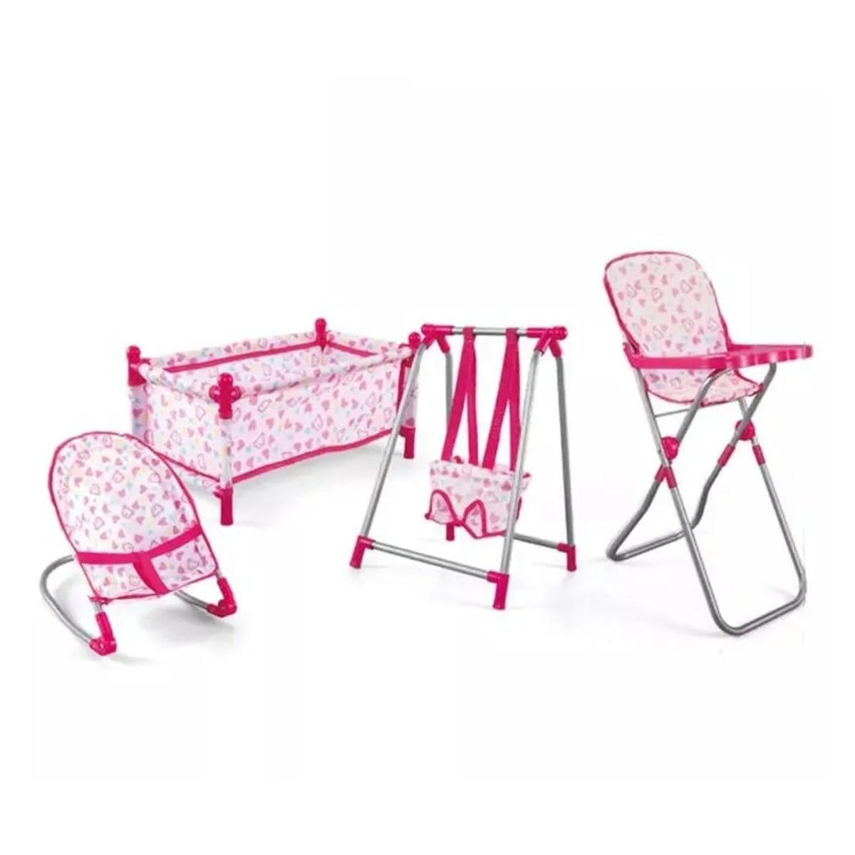 GENERICO - SET DE ACCESORIOS PARA MUÑECA CUNA SILLA MECEDOR 4 EN 1