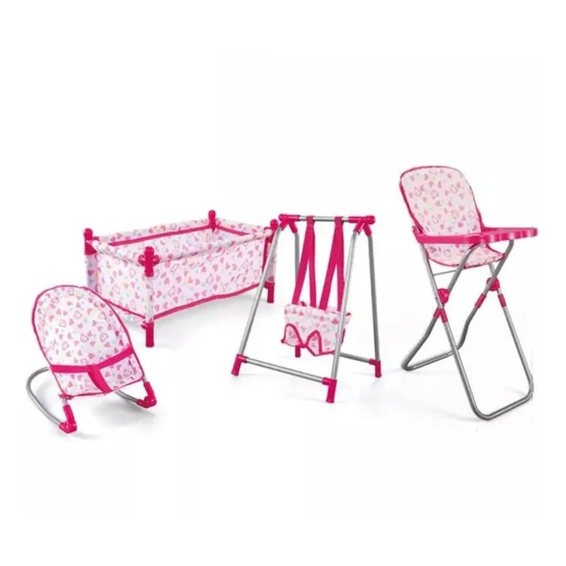 GENERICO - SET DE ACCESORIOS PARA MUÑECA CUNA SILLA MECEDOR 4 EN 1