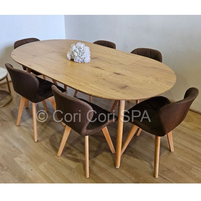 CORI CORI - Comedor Mesa Expandible 100-140-180cm + 6 sillas Mariposa Velvet Cafe