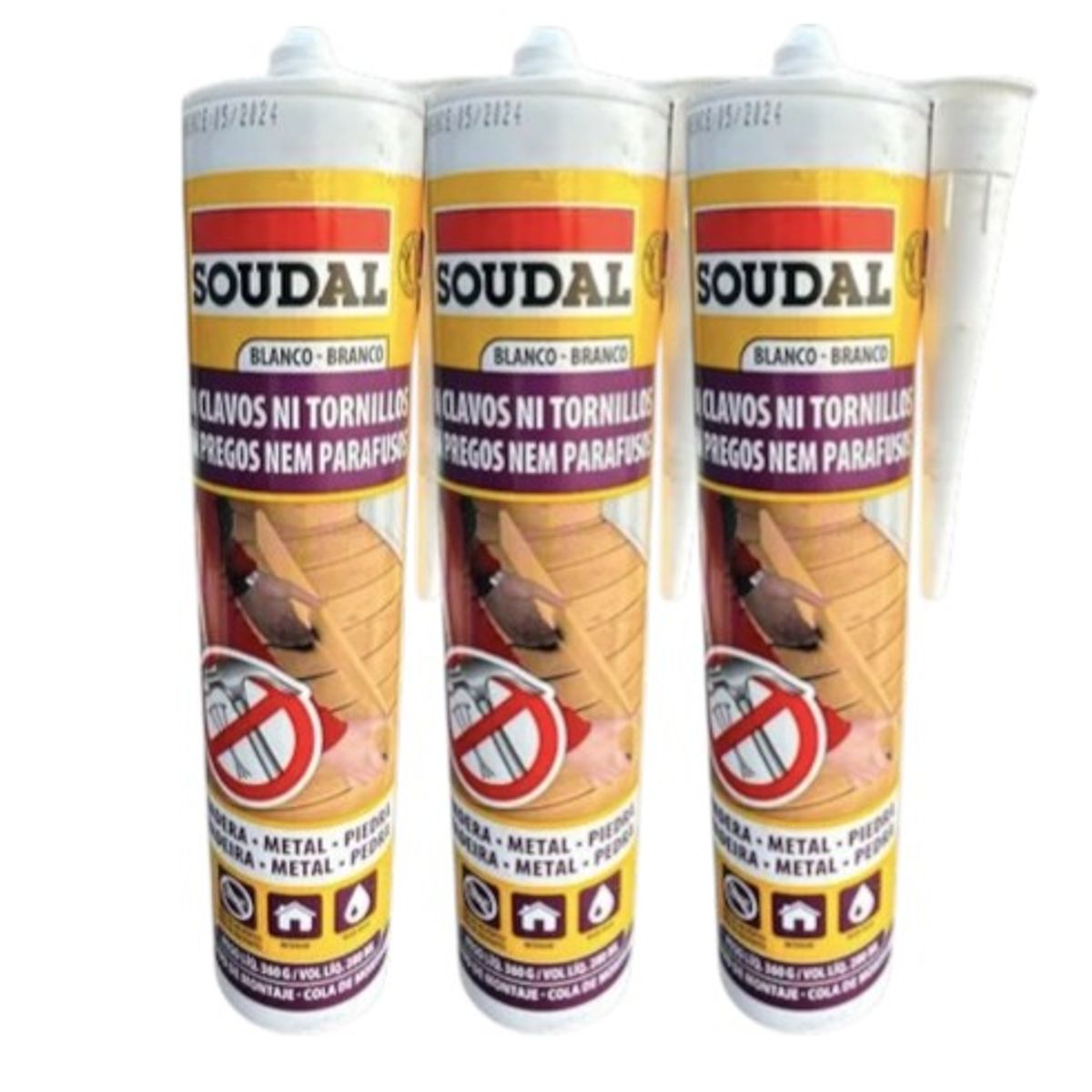 SOUDAL - Pack x3 Adhesivos de Montaje Soudal 360cc Sin Clavos
