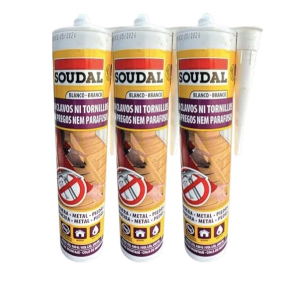 SOUDAL - Pack x3 Adhesivos de Montaje Soudal 360cc Sin Clavos