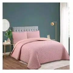 GENERICO - Cobertor de Verano Reversible 2 plazas 100% Algodón - Rosado