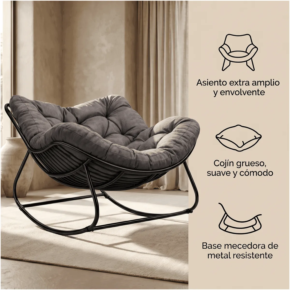 HOMER DESIGN - Sillon Mecedor Silla Mecedora Sitial Moderna Talla Xl