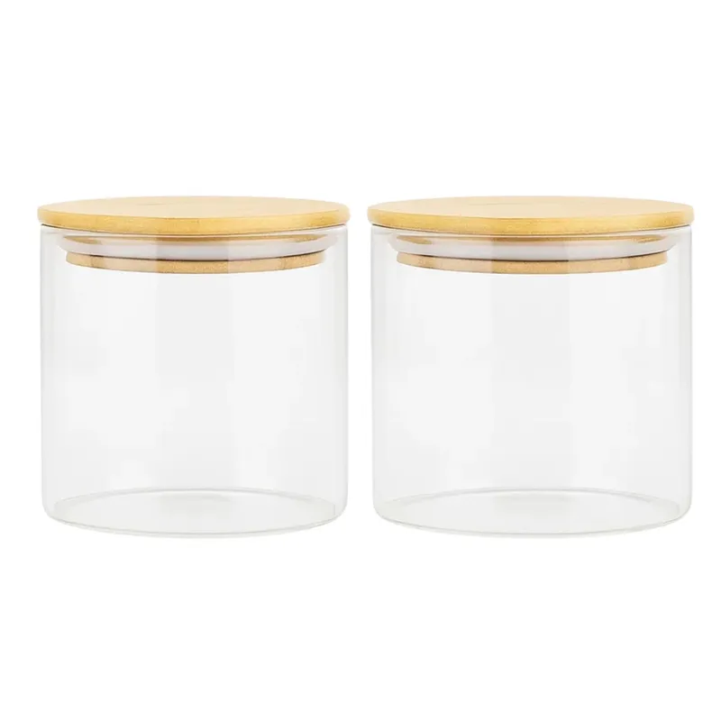 GENERICO - Set 2 Frascos Tarro Hermetico 200mL Vidrio 8cm Tapa De Bambú