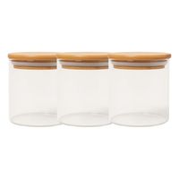 Set 3 Frascos Tarro Hermetico 200mL Vidrio 8cm Tapa De Bambú