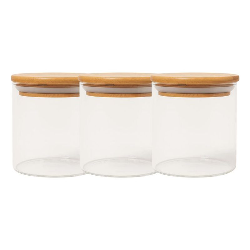 GENERICO - Set 3 Frascos Tarro Hermetico 200mL Vidrio 8cm Tapa De Bambú