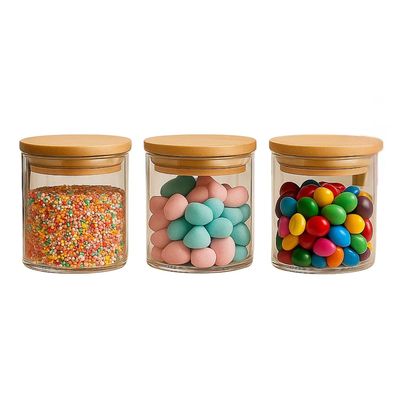 Imagen 2 del producto Set 3 Frascos Tarro Hermetico 200mL Vidrio 8cm Tapa De Bambú