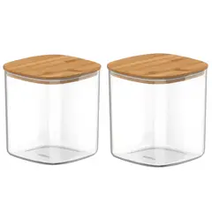 GENERICO - Set 2 Frasco Hermetico Cuadrado 180mL Vidrio 6cm Tapa Bambú