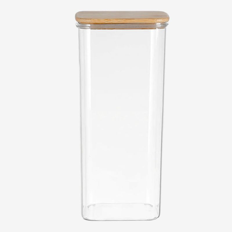 GENERICO - Frasco Hermetico Cuadrado 600mL Vidrio 18cm Con Tapa De Bambú