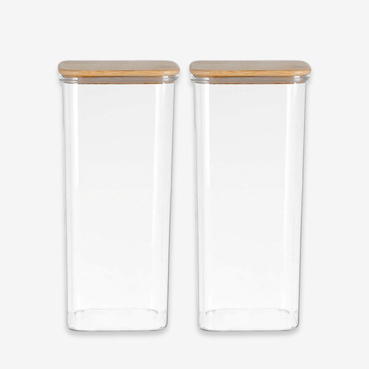 GENERICO - Set 2 Frascos Hermeticos 600mL Cuadrado Vidrio 18cm Tapa Bambú