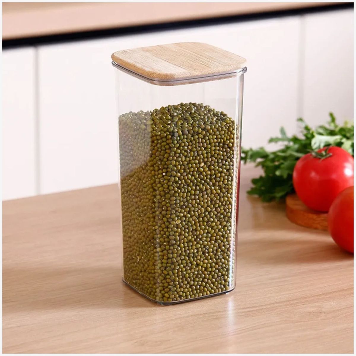 GENERICO - Set 3 Frascos Hermeticos 600mL Cuadrado Vidrio 18cm Tapa Bambú