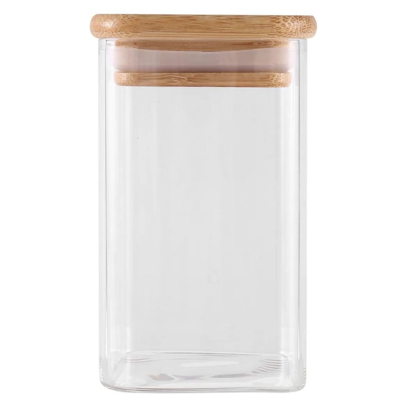 GENERICO - Frasco Hermetico Recipiente 700mL Vidrio Cuadrado 12cm Bambú