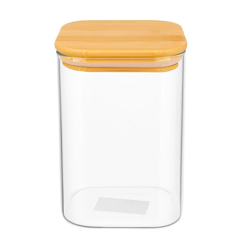 GENERICO - Frasco Hermetico Cuadrado 1100mL Vidrio 12cm Con Tapa Bambú