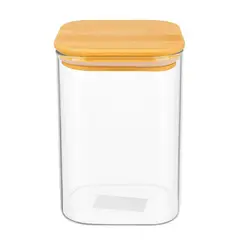 GENERICO - Frasco Hermetico Cuadrado 1100mL Vidrio 12cm Con Tapa Bambú