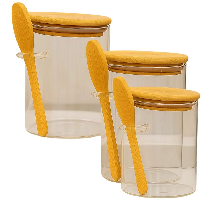GENERICO - Set 3 Frasco Contenedor Hermetico 450mL 10cm Redondo Cuchara