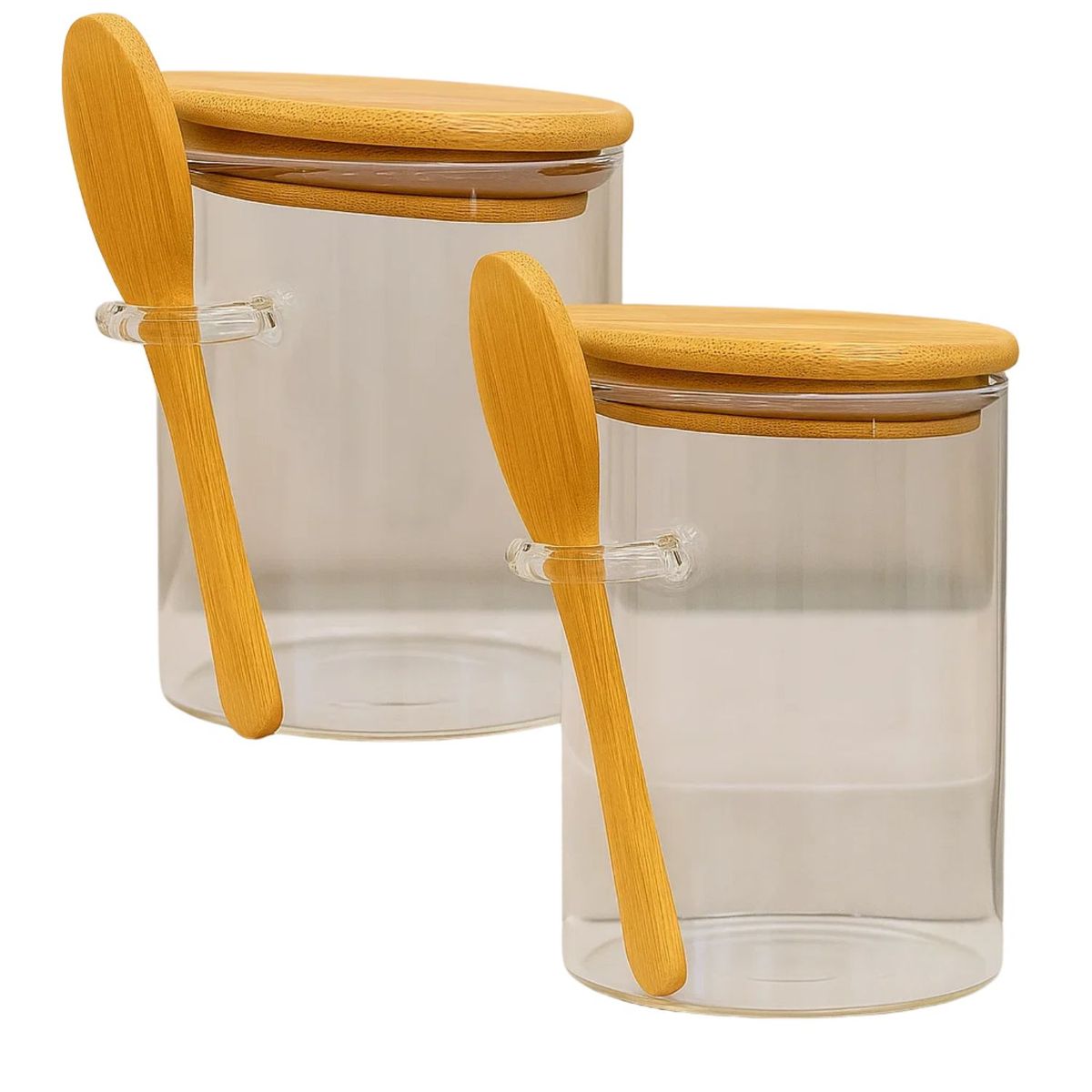 GENERICO - Set 2 Frasco Contenedor Hermetico 550mL 12cm Redondo Cuchara