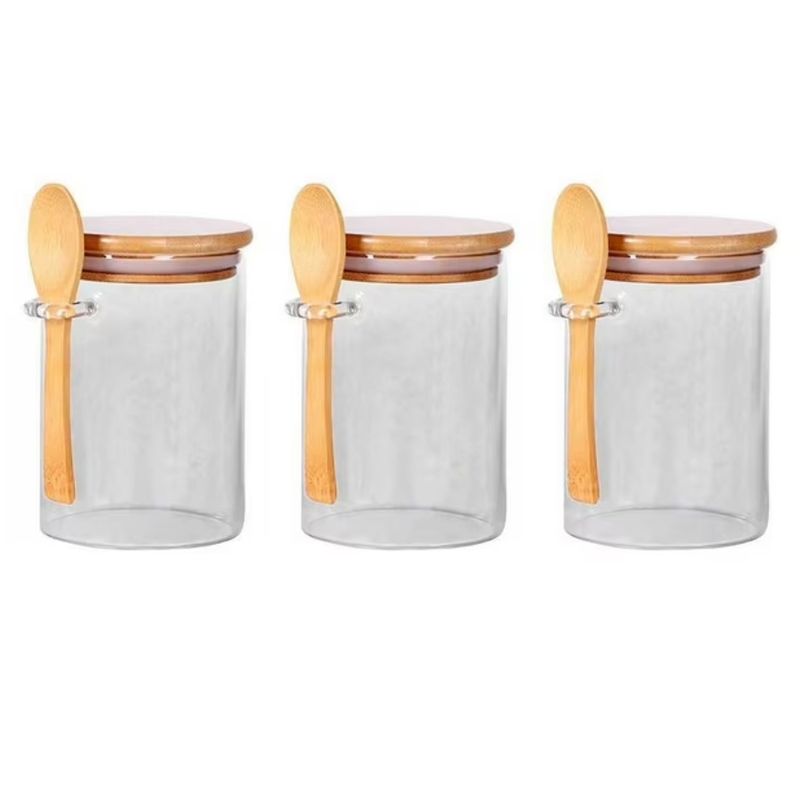 GENERICO - Set 3 Frasco Contenedor Hermetico 700mL 15cm Redondo Cuchara