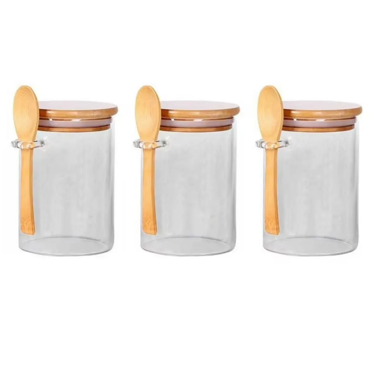 GENERICO - Set 3 Frasco Contenedor Hermetico 700mL 15cm Redondo Cuchara