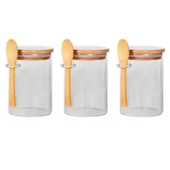 GENERICO - Set 3 Frasco Contenedor Hermetico 700mL 15cm Redondo Cuchara